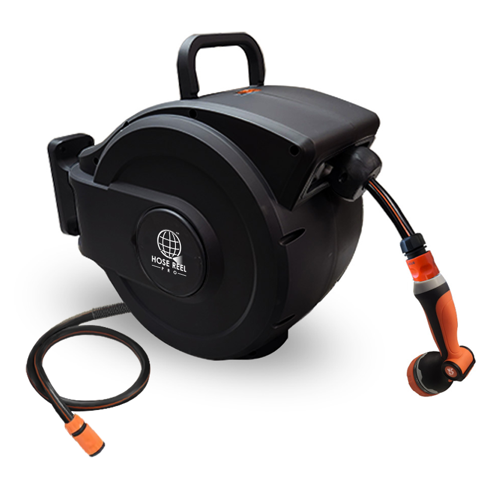 Black garden hose reel